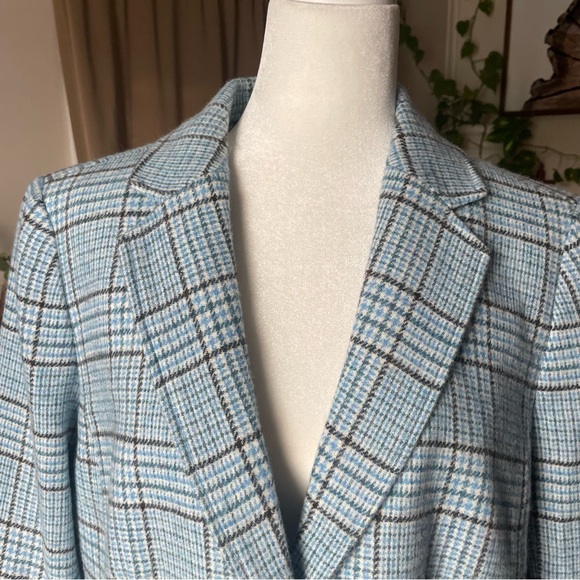 Talbots Wool Blend Shetland Classic Timeless Blue Plaid Pattern Blazer Size 16 - Picture 5 of 11